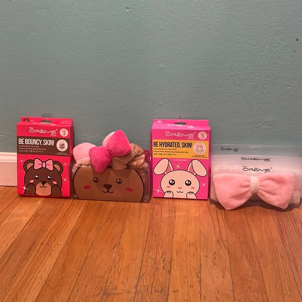 NWT the Crème Shop Mask and plush spa headband bundle (bear or bunny)
